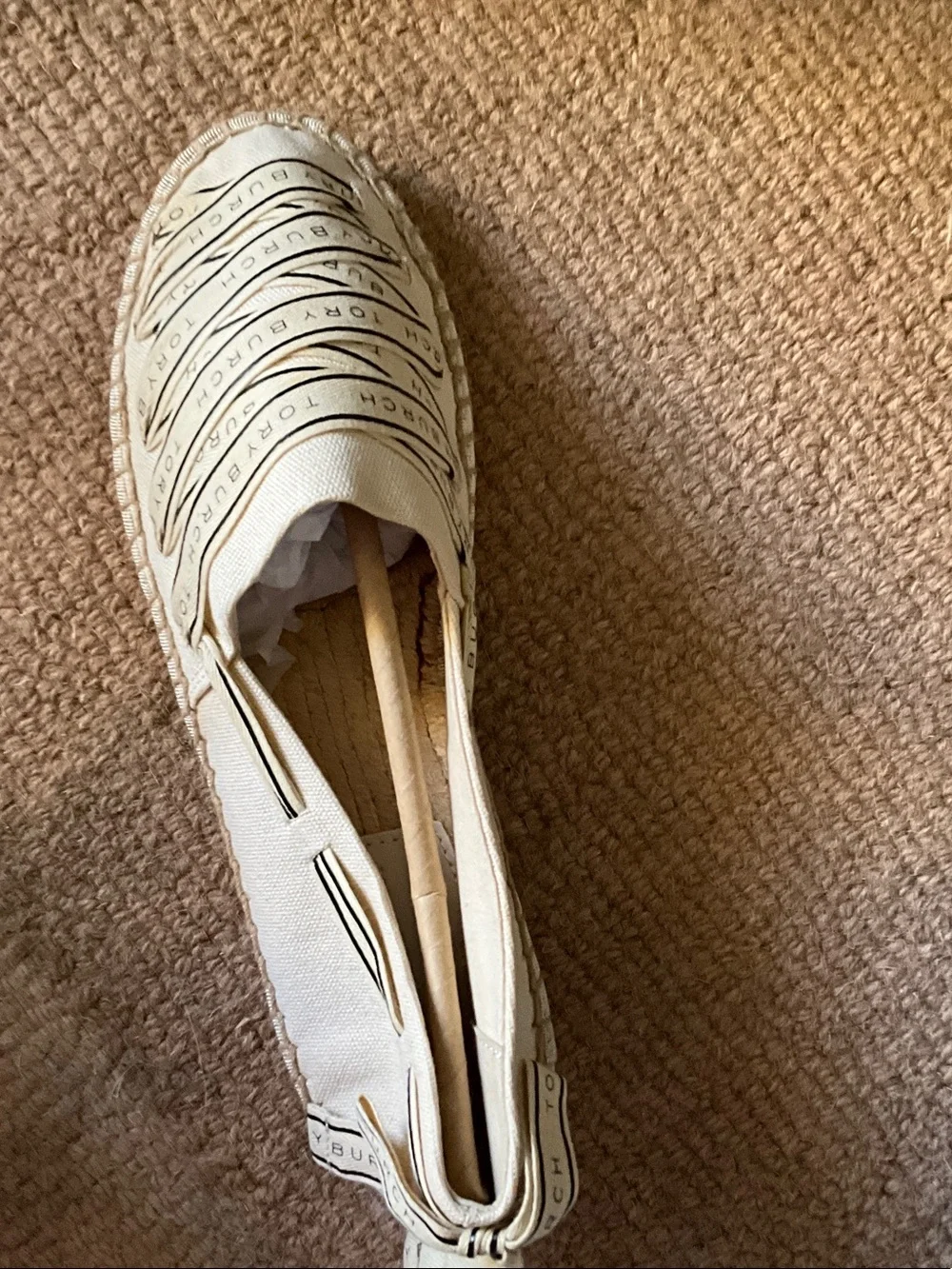 Tory Burch Ivory Canvas Logo Espadrille Slip-On